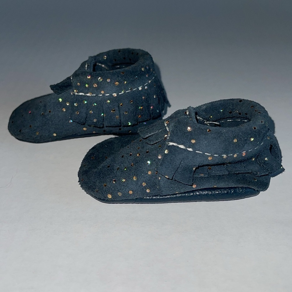 Freshly Picked Dark Blue With Holographic Dots Leather Moccasins - Picture 2 of 8